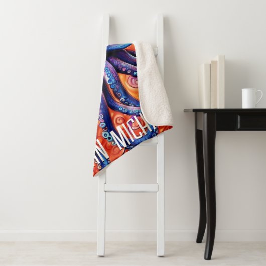 猛烈な青い水色のタコと名前をカスタムする シェルパブランケット (インサイチュ)