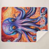 猛烈な青い水色のタコと名前をカスタムする シェルパブランケット (正面(横))