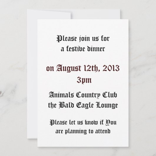 猛禽ハゲワシ 招待状 (裏面)