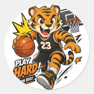 猛虎バスケットボールステッカー PLAY HARD WIN BIG ラウンドシール