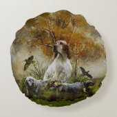 猟犬とキジの絵画 ラウンドクッション (裏面)