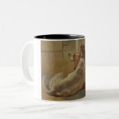 猟犬と髭のある子犬（2匹の犬）（動物） ツートーンマグカップ (正面左)