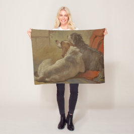 猟犬と髭のある子犬（2匹の犬）（動物） フリースブランケット