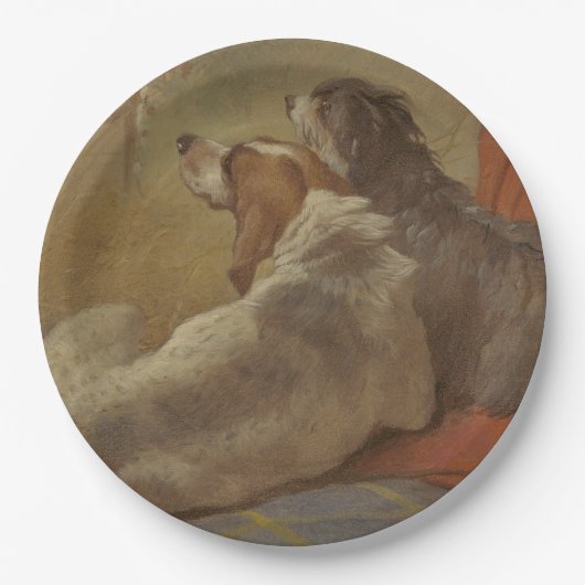 猟犬と髭のある子犬（2匹の犬）（動物） ペーパープレート (正面)