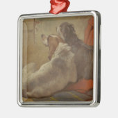 猟犬と髭のある子犬（2匹の犬）（動物） メタルオーナメント (左)