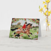 猟犬の挨拶状へのコーギーの猟師の乗車 カード (黄色い花)