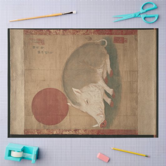 猪の十二支 江戸時代の絵画 日本 薄葉紙 (クラフト)