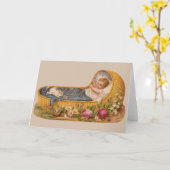 猫あいさつビクトリアンカード付新生児 カード (黄色い花)