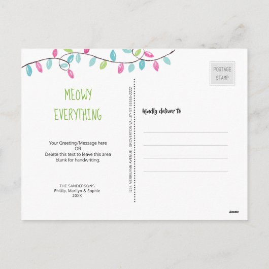 猫いけなサおもしろいタ親愛手紙の写真猫の名前 シーズンポストカード (裏面)