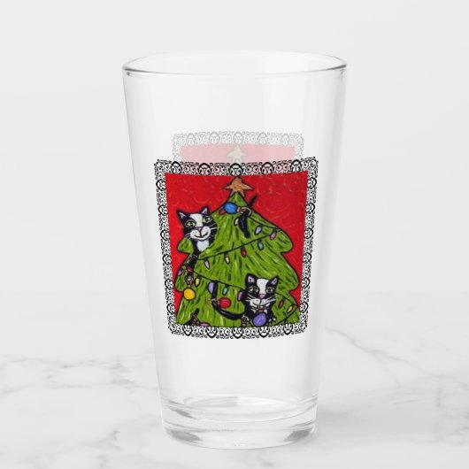 猫いけな登山クリスマスツリーブラックフレーム タンブラーグラス (正面)