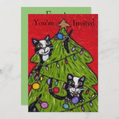 猫いけな登山クリスマスツリーレッドグリーン 招待状 (正面/裏面)