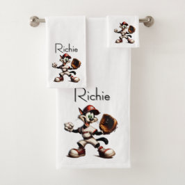 猫おっちょこちょいの野球の投手が名前で巻き上げる バスタオルセット