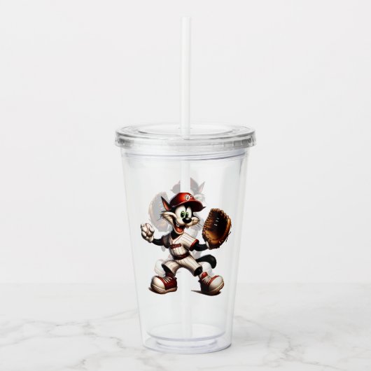 猫おっちょこちょいの野球の投手 アクリルタンブラー (正面)