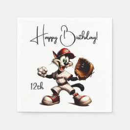 猫おっちょこちょいの野球の投手 スタンダードカクテルナプキン