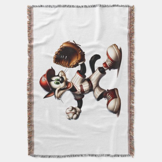 猫おっちょこちょいの野球の投手 スローブランケット (正面縦)