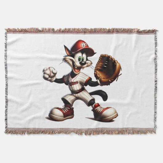 猫おっちょこちょいの野球の投手 スローブランケット (正面)