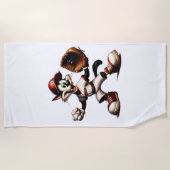 猫おっちょこちょいの野球の投手 ビーチタオル (正面)