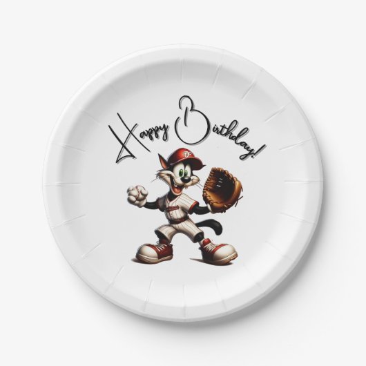 猫おっちょこちょいの野球の投手 ペーパープレート (正面)