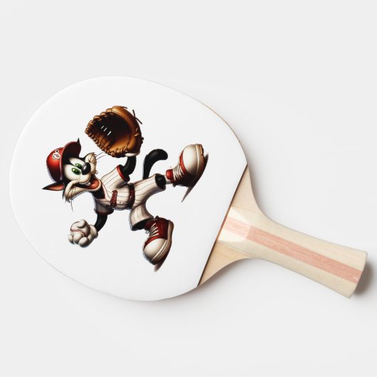 猫おっちょこちょいの野球の投手 卓球ラケット (横)