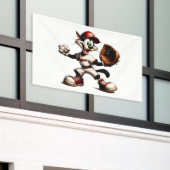 猫おっちょこちょいの野球の投手 横断幕 (ビルの外側)