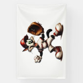 猫おっちょこちょいの野球の投手 横断幕 (縦)