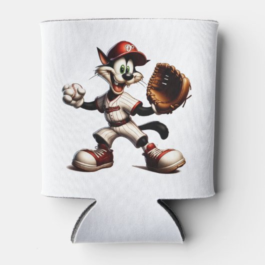 猫おっちょこちょいの野球の投手 缶クーラー (正面)