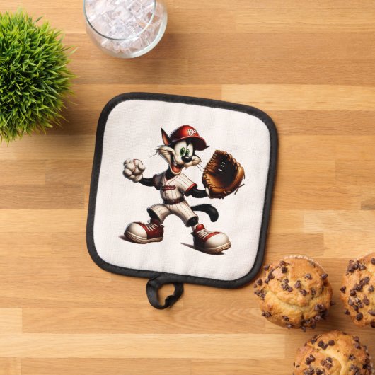 猫おっちょこちょいの野球の投手 鍋敷き (トップダウン)