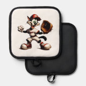 猫おっちょこちょいの野球の投手 鍋敷き (正面/裏面)