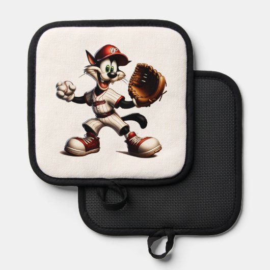 猫おっちょこちょいの野球の投手 鍋敷き (正面/裏面)