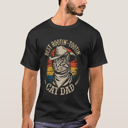 猫おとうさんTシャツ 面白い父の日カウボーイ Rootin Tシャツ (正面)