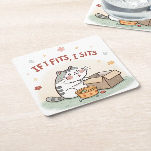 猫おもしろいがもし好きでコースターを座る スクエアペーパーコースター (アングル)