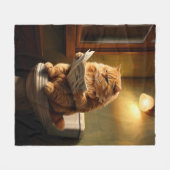 猫おもしろいがトイレ | バスルーム予測できなユーモア フリースブランケット (正面(横))