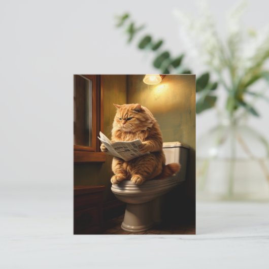 猫おもしろいがトイレ | バスルーム予測できなユーモア ポストカード (スタンド正面)