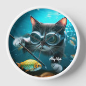 猫おもしろいが水族館に 壁時計 (正面)