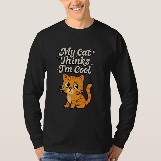 猫おもしろいが考え困っクールてる子猫 Tシャツ (正面)