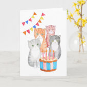 猫おもしろいとお誕生日ケーキの不機嫌な猫 カード (黄色い花)