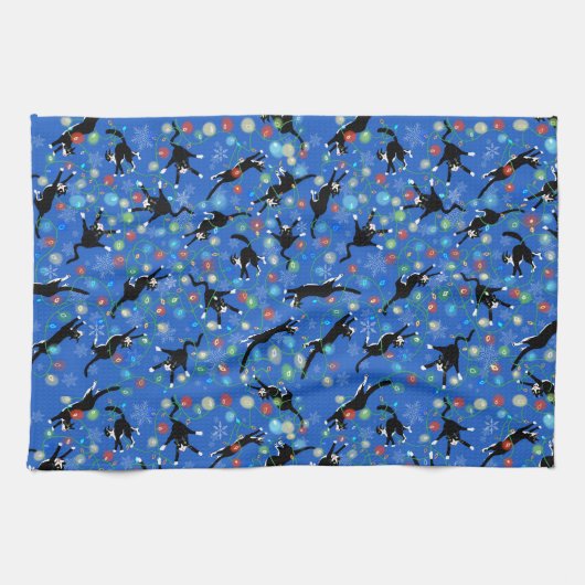 猫おもしろいとクリスマスの灯り キッチンタオル (横)
