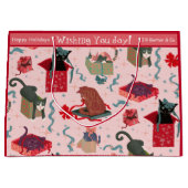 猫おもしろいとクリスマスの箱の大カスタムきい ラージペーパーバッグ (正面)