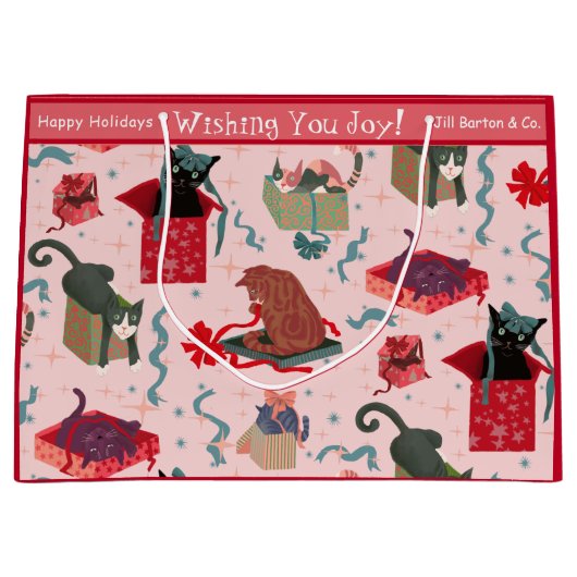 猫おもしろいとクリスマスの箱の大カスタムきい ラージペーパーバッグ (正面)