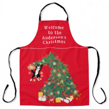 猫おもしろいとクリスマスツリーパーソナライズされたレッド