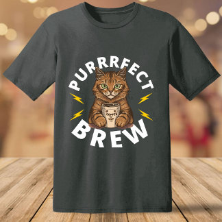 猫おもしろいとコーヒーを使ったプリン Tシャツ