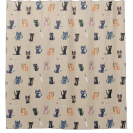 猫おもしろいとナイフのシャワーカーテン シャワーカーテン