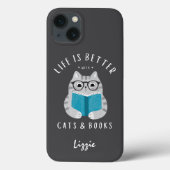 猫おもしろいと本の方が生きがいカスタム Case-Mate iPhoneケース (裏面)