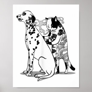 猫おもしろいと犬のシャツ入れ墨アーティスト猫スケッチ ポスター