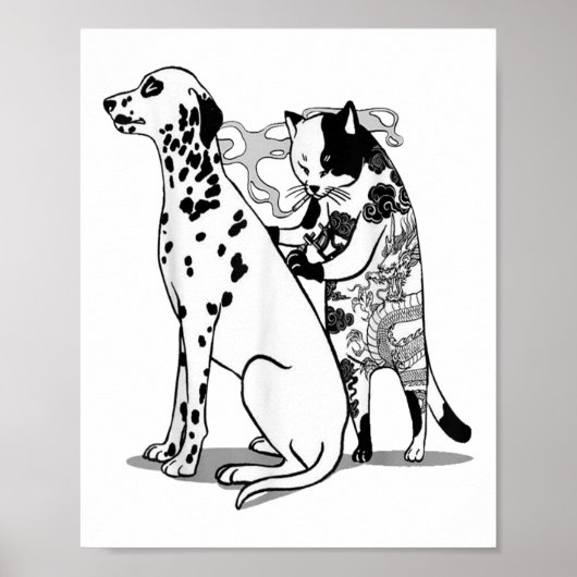 猫おもしろいと犬のシャツ入れ墨アーティスト猫スケッチ ポスター (正面)