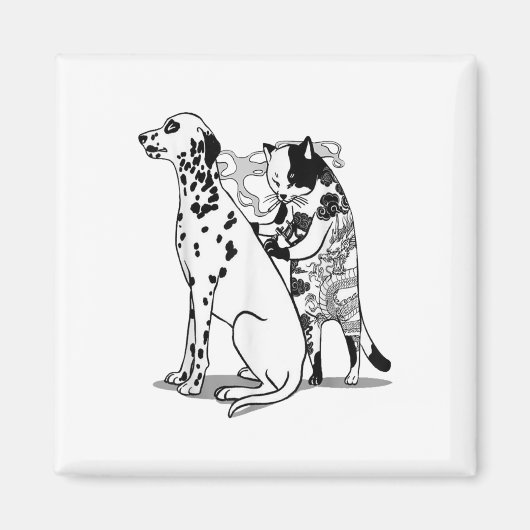 猫おもしろいと犬のシャツ入れ墨アーティスト猫スケッチ マグネット (正面)