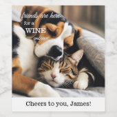 猫おもしろいと犬の友情の写真 ワインラベル (シングルラベル)