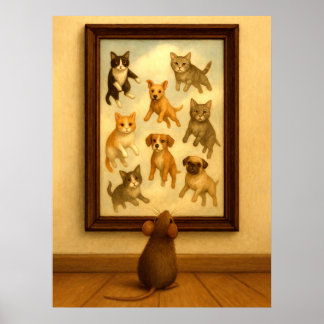 猫おもしろいと犬の壁画 ポスター
