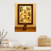 猫おもしろいと犬の壁画 ポスター (キッチン)