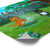 猫おもしろいと犬の散水器 ポスター (角)